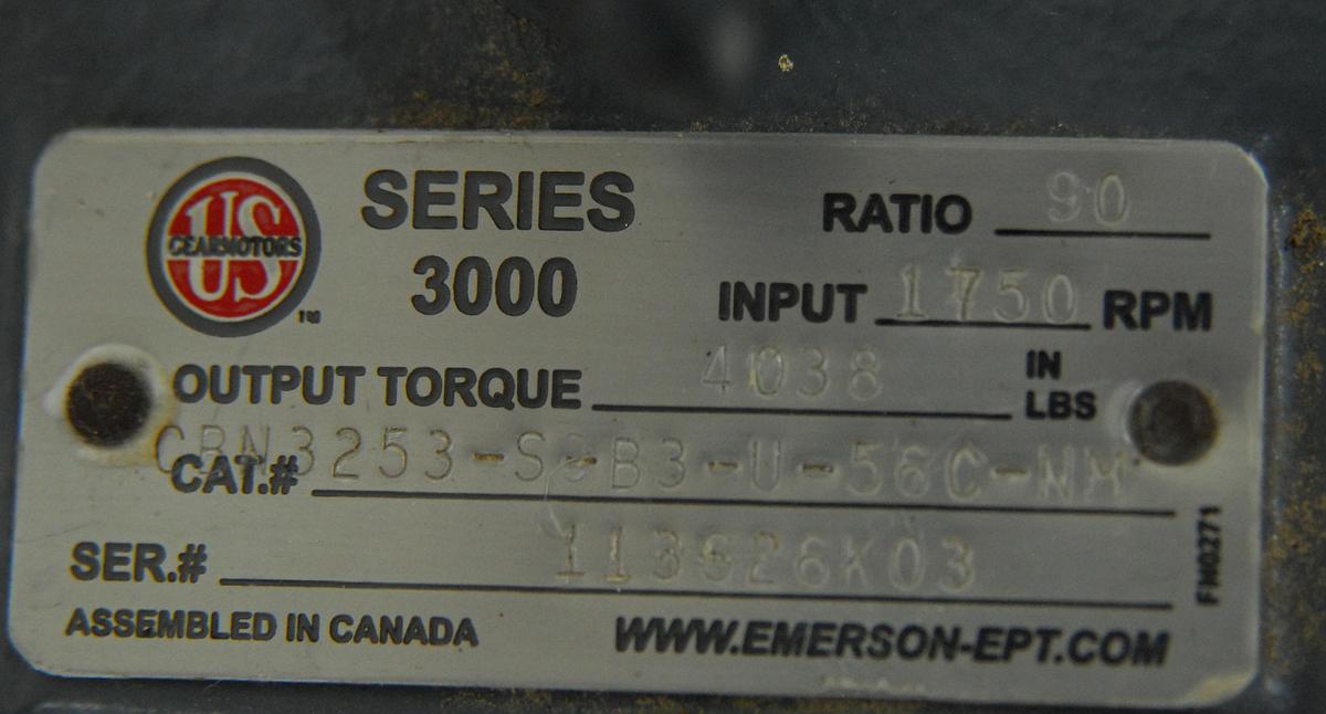 Used Gearmotors Series 3000 CBN3253-S-B3-U-56C-NM Gearbox w/ A.O.Smith 46807372143-0A 1725 RPM Motor