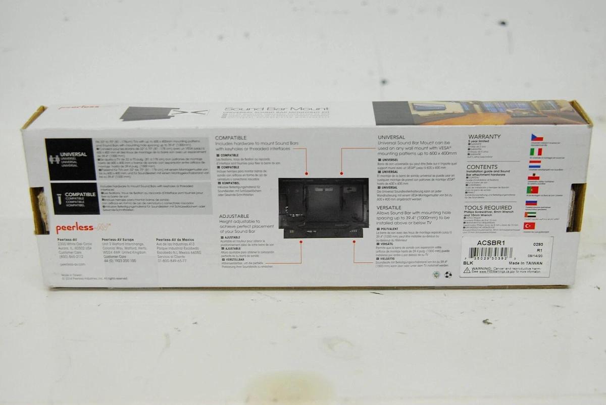 Used Peerless-Av ACSBR1 Universal Soundbar Mount - Adjustable Height - w/ Hardware