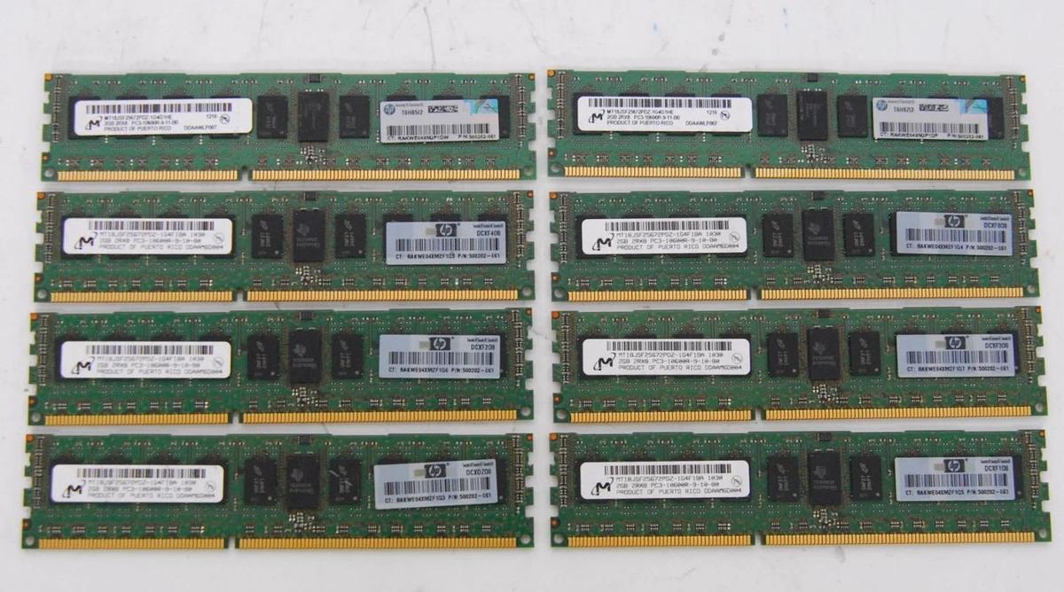 Used Micron 16GB (8x2GB) MT18JSF25672PDZ-1G4F1BA 2GB 2Rx8 PC3-10600R (500202-061)