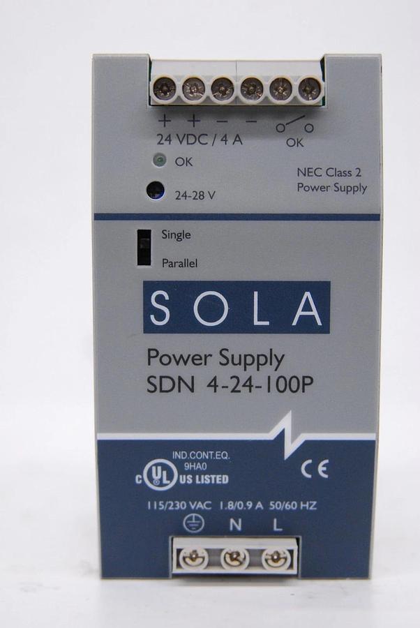 Used SOLA SDN 4-24-100P DIN Rail 24V 4A Power Supply