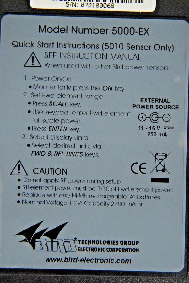 Used BIRD 5000-EX Handheld Digital RF Power Meter (Power Tested Only)