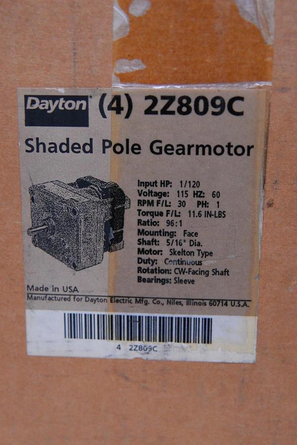 Dayton 2Z809C Shared Pole Gearmotor 96:1 - Lot of 4