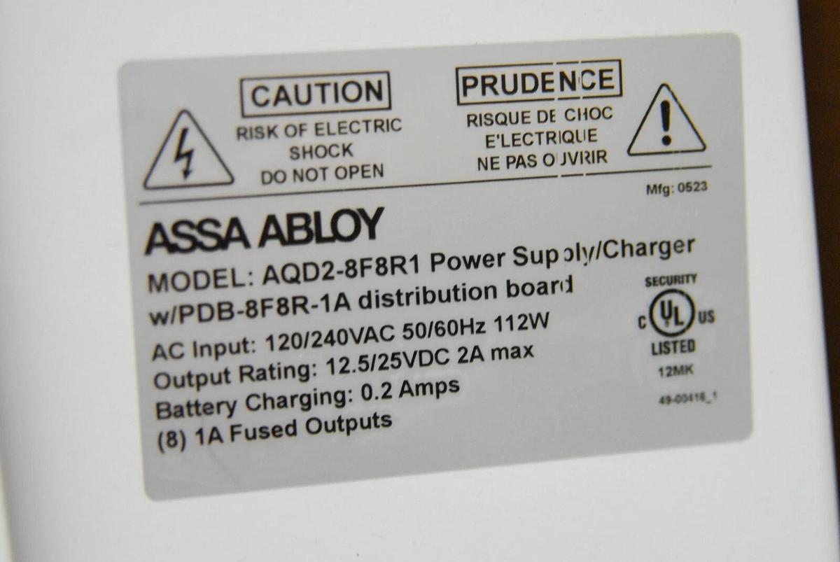 Used Securitron AQD2-8F8R1 Dual-voltage Switching Power Supply w/ Fire Trigger
