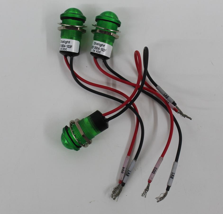 Used Dialight 657-2604-103F 24 VDC 0.68" Green LED Dome Panel Mount Indicator LOT OF 3