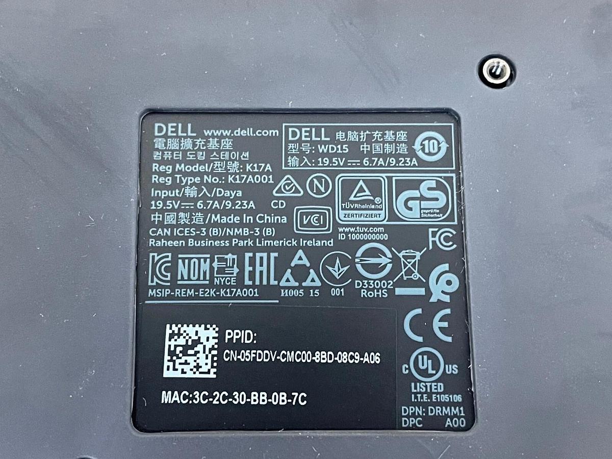 Used Dell WD15 K17A Thunderbolt Docking Station