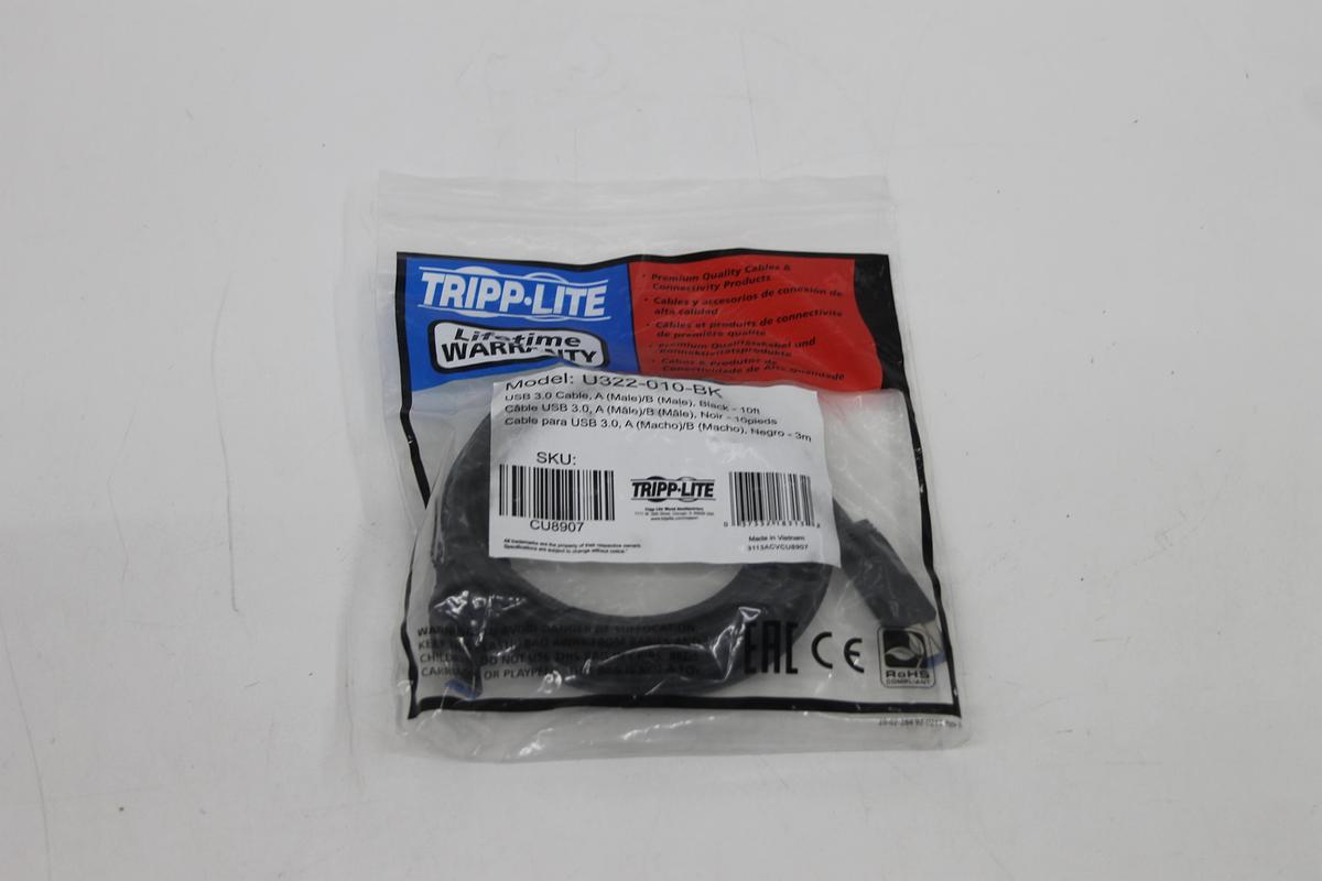 Used TRIPP LITE U322-010-BK 10-Feet USB 3.0 A to B Cable, Black LOT OF 3