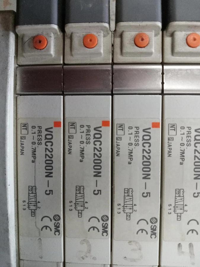 Used SMC Valve Manifold 9x VQC2200N-5, 2x VQC2000-10-1 Solenoid Valves