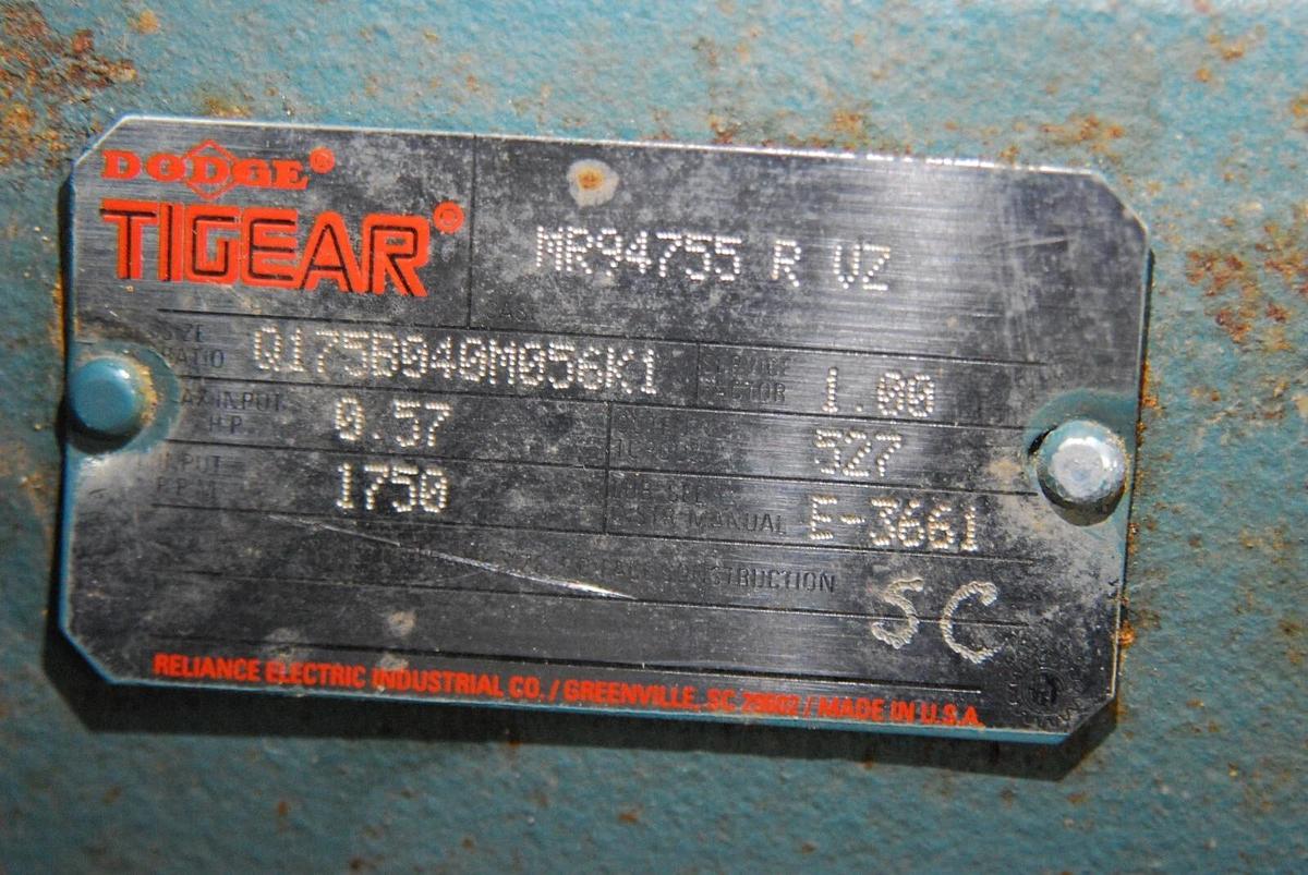Used Reliance P56X1337T-YZ Duty Master AC Motor W/ Dodge Tigear MR94755 Gear Reducer