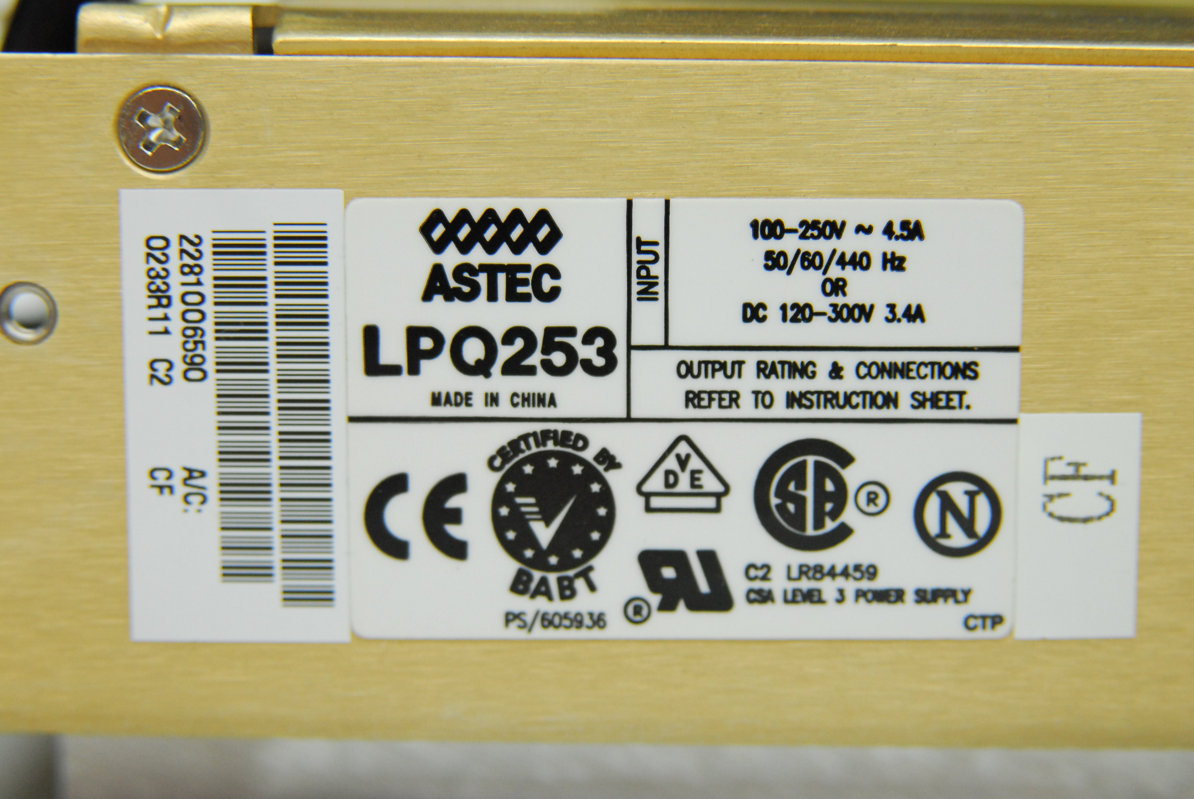 Used Astec LPQ253 Quad Output Power Supply 250W - Zeiss ECU-LSM/META
