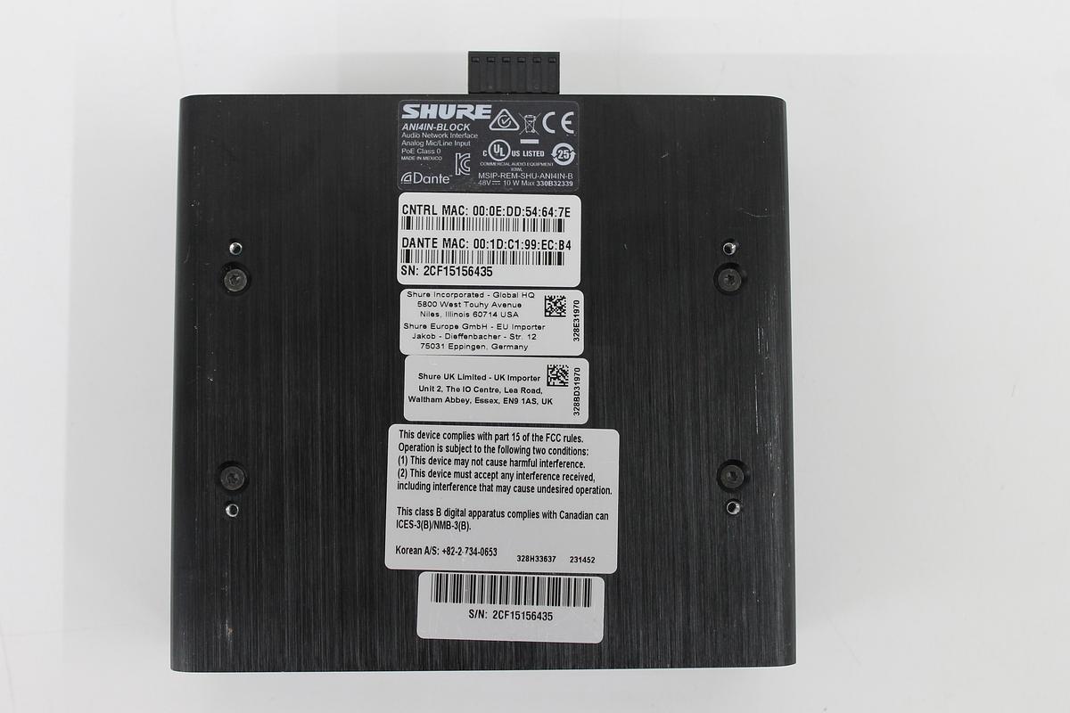 Used Shure ANI4IN-BLOCK 4-Channel Dante Mic/Line Audio Network Interface Unit