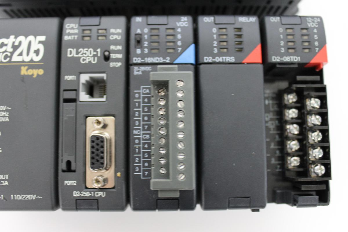Used Direct Logic 205 w/ DL250-1 CPU + D2-16ND3, D2-04TRS, D2-08TD1 Modules LOT OF 2