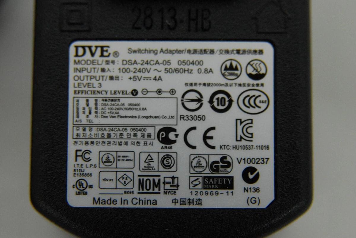Used Genuine DVE AC DC Switching Adapter +5V 4A Model DSA-24CA-05 050400