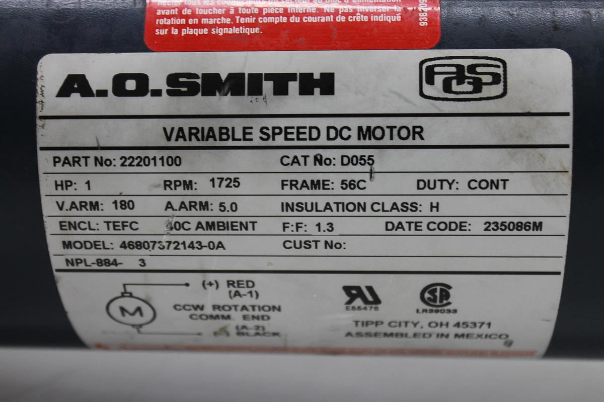 Used US Gearmotors Series 3000 CBN3253-S-B3-U-56C-NM Gearbox w/ AO Smith 46807372143-0A 1725 RPM Motor