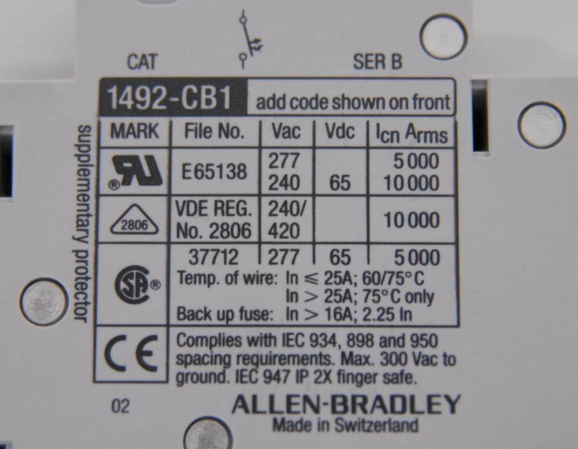 Used Allen-Bradley 1492-CB1 G015 1.5A  Single-Pole DIN Rail Miniature Circuit Breaker
