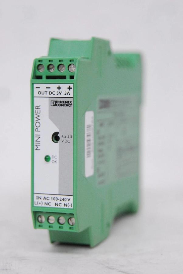 Used Phoenix Contact MINI-PS-100-240AC/5DC/3 DIN rail Mount Power Supply 5V 3A
