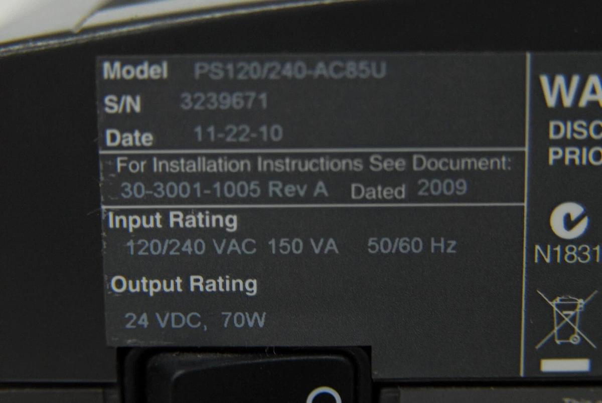 Used Schneider Andover Controls PS120/240-AC85U Power Supply (24VDC, 70W)