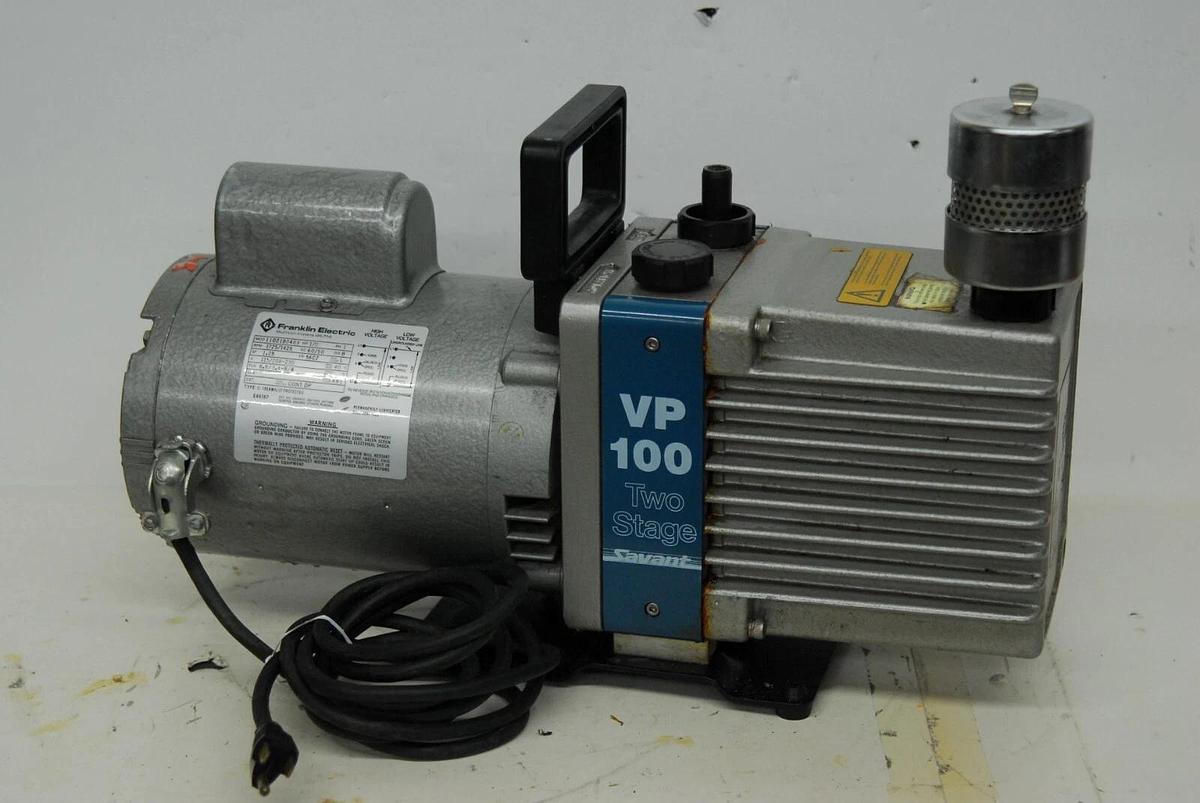 Used Savant VP100 Two Stage Rotary Vane Vacuum Pump W/ Franklin 1/2 HP Motor - Tested