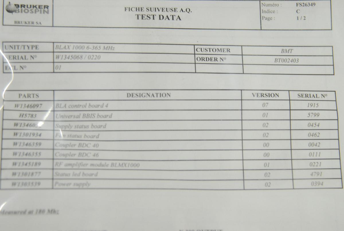 Used Bruker BLAX1000 6-365MHz High-Power Broadband Linear Pulse Amplifier - BioSpin