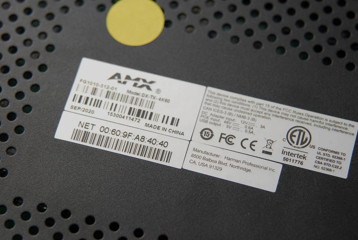 Used AMX FG1010-312-01 DX-TX-4K60 Video Extender Transmitter Black