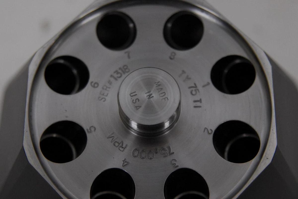 Used Beckman Type 75 Ti 8 Position Fixed Angle 75,000 RPM Titanium Rotor