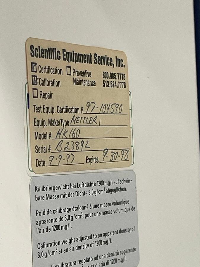 Used Mettler HK 160 Electronic Analytical Balance