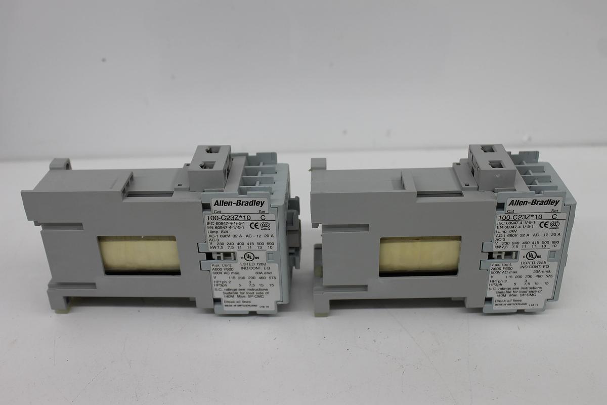 Used Allen Bradley 100-C23Z*10 Ser C IEC Contactor 23A 3-Pole 24VDC Coil LOT OF 2