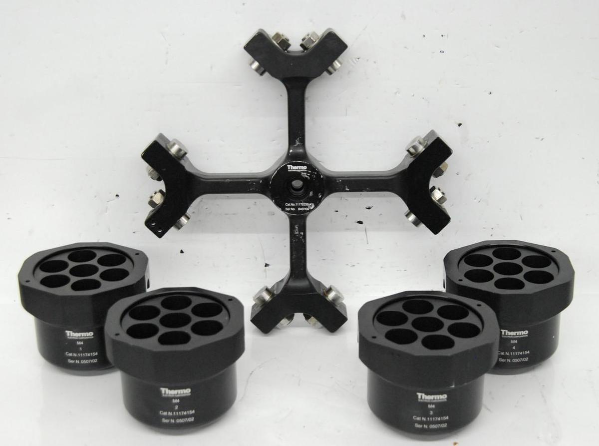 Used Thermo 11175338 Rotor W/ 4x M4 1174154 Buckets, 11174529 7x50mL Inserts