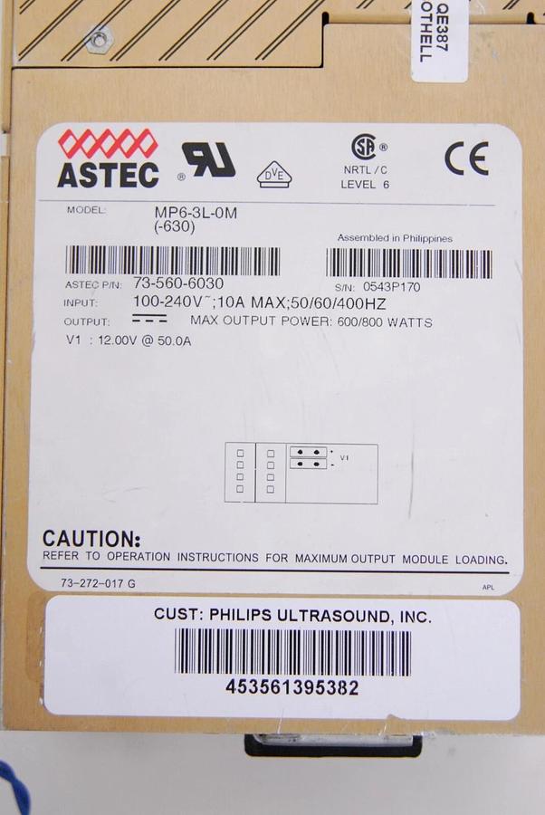 Used ASTEC MP6-3L-0M Philips 453561395382 Power Supply (iU22/iE33 Ultrasound)