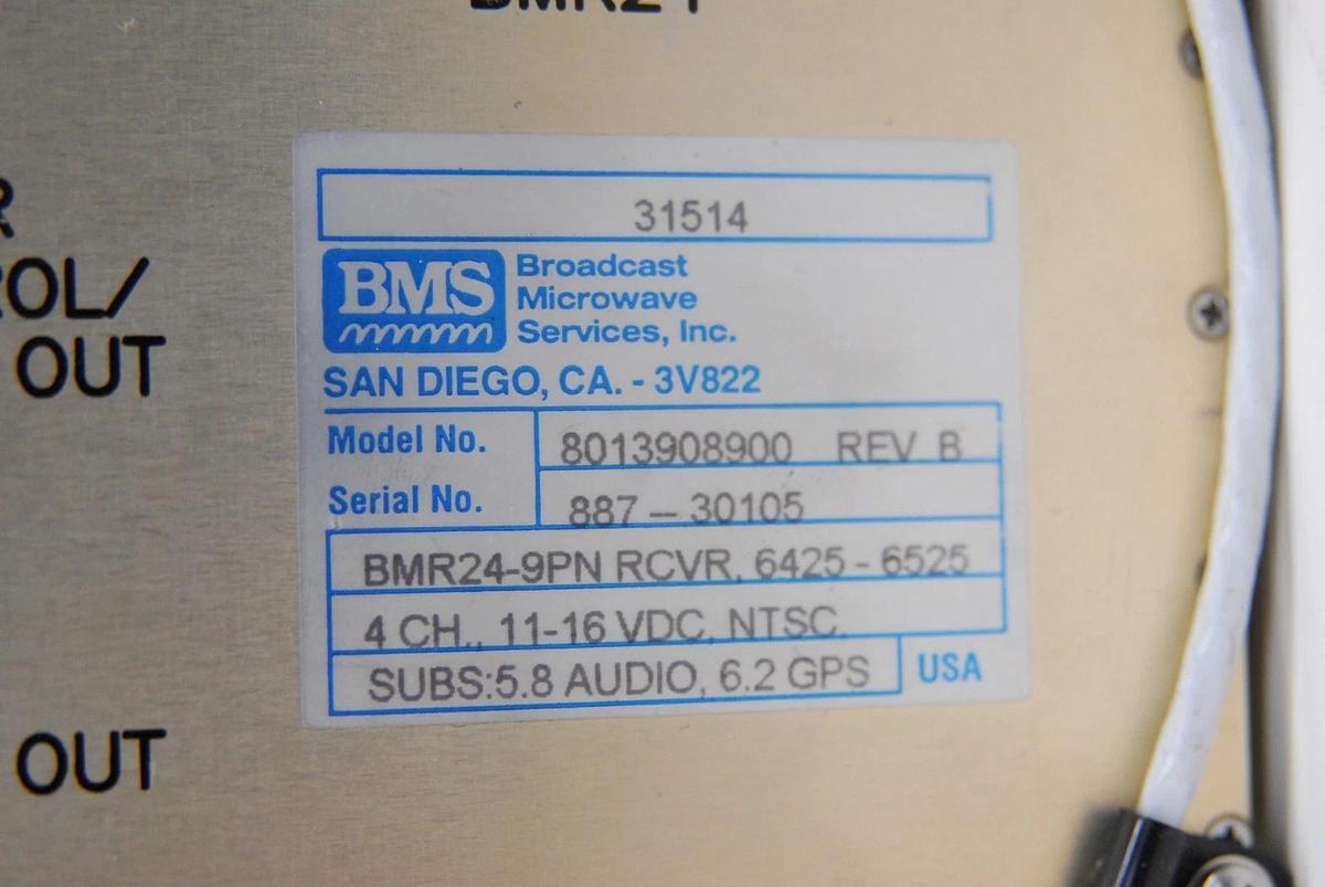 Used BMS HHR-24 SKYLINK BMR24-9PN RCVR 6425-6525 TFT Color Monitor Power Supply