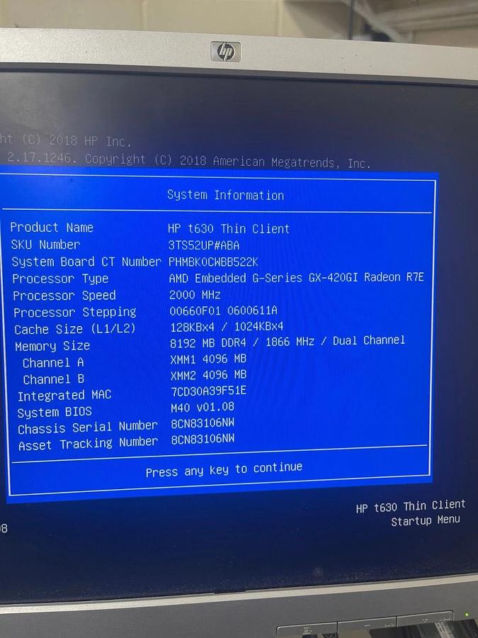 Used HP T630 Thin Client | AMD GX-420GI, 8GB RAM | No HDD, No OS