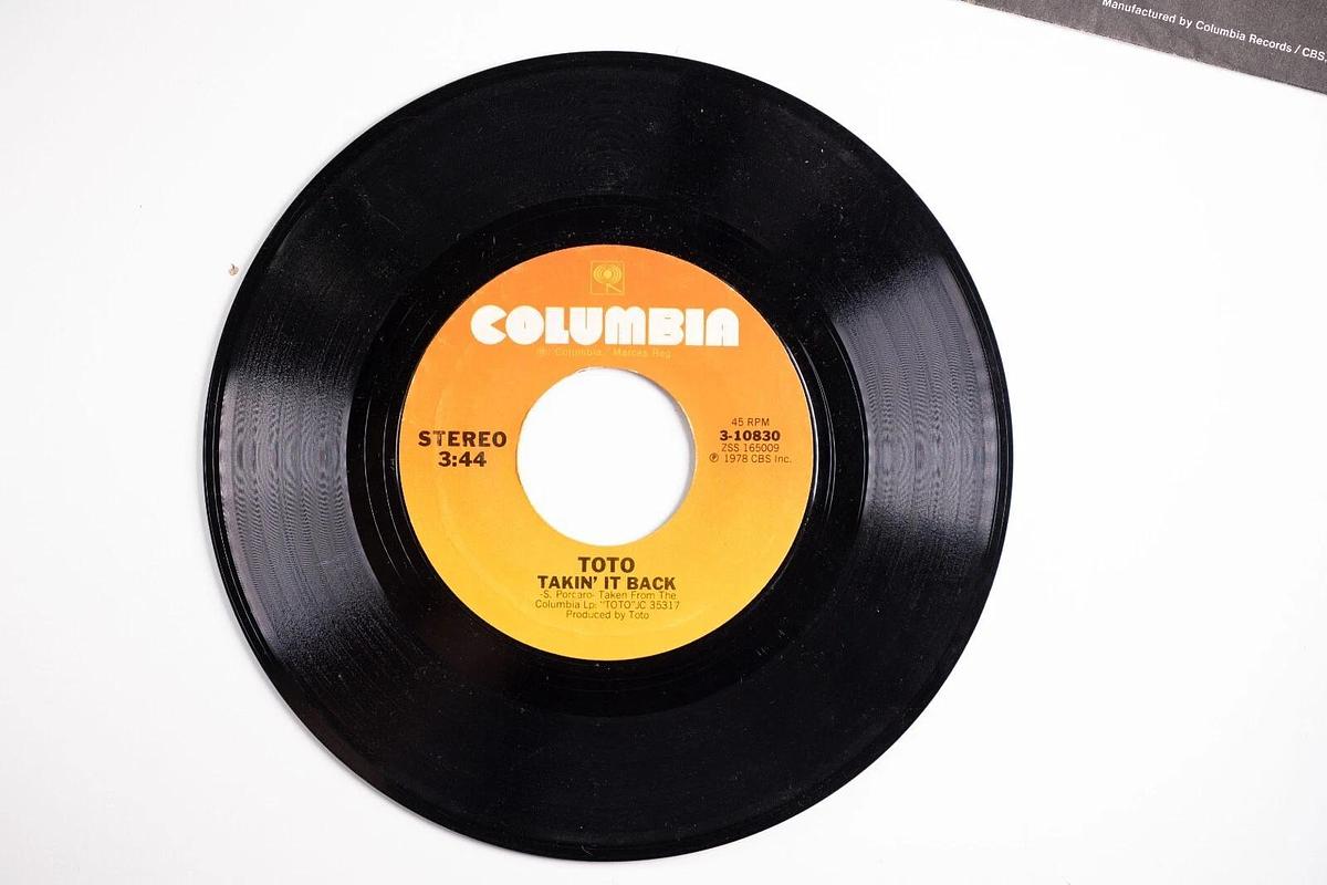 Used Toto Hold The Line, Takin' it Back, 45 Record with Jukebox Strip
