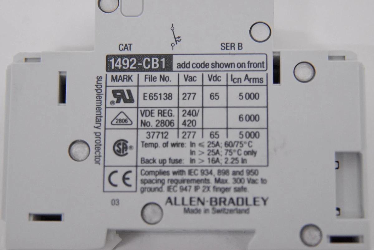 Used Allen-Bradley 1492-CB1 H070 7A Single-Pole DIN Rail Circuit Breaker