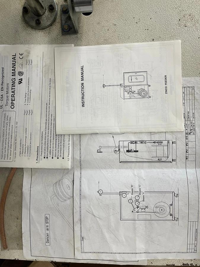 Used Zinco EDM Wire Feeder W/ Pole Guide & Documentation