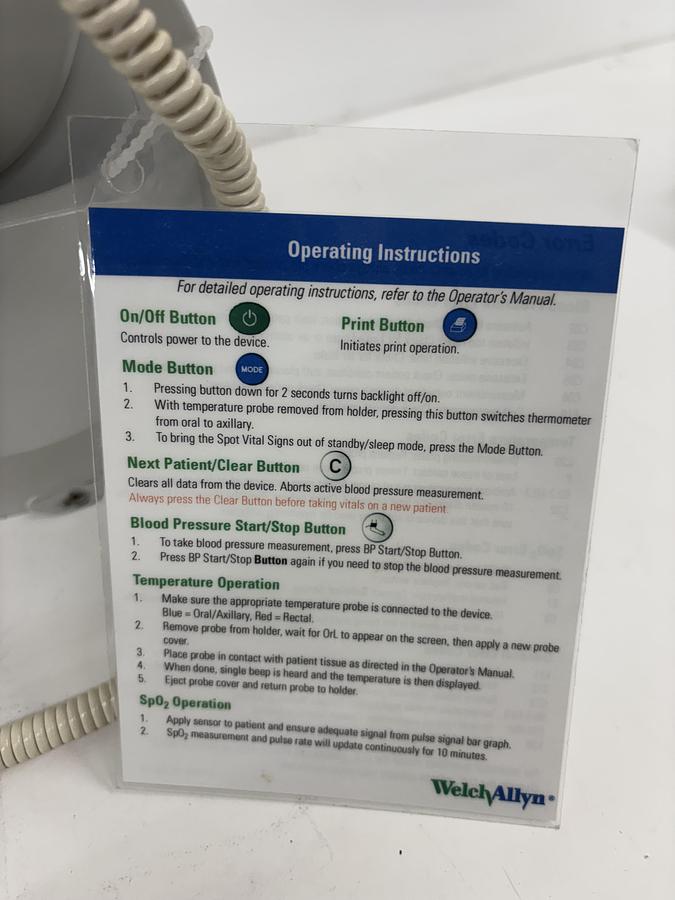 Used Welch Allyn 420 Series Vital Monitor w/ Temp Probe + Power Supply