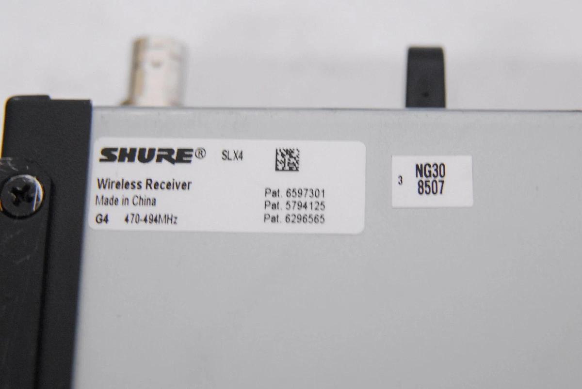 Used Shure SLX4-G4 470-494MHz Wireless Receiver W/ Power Adapter, Antennas, Rack Ears