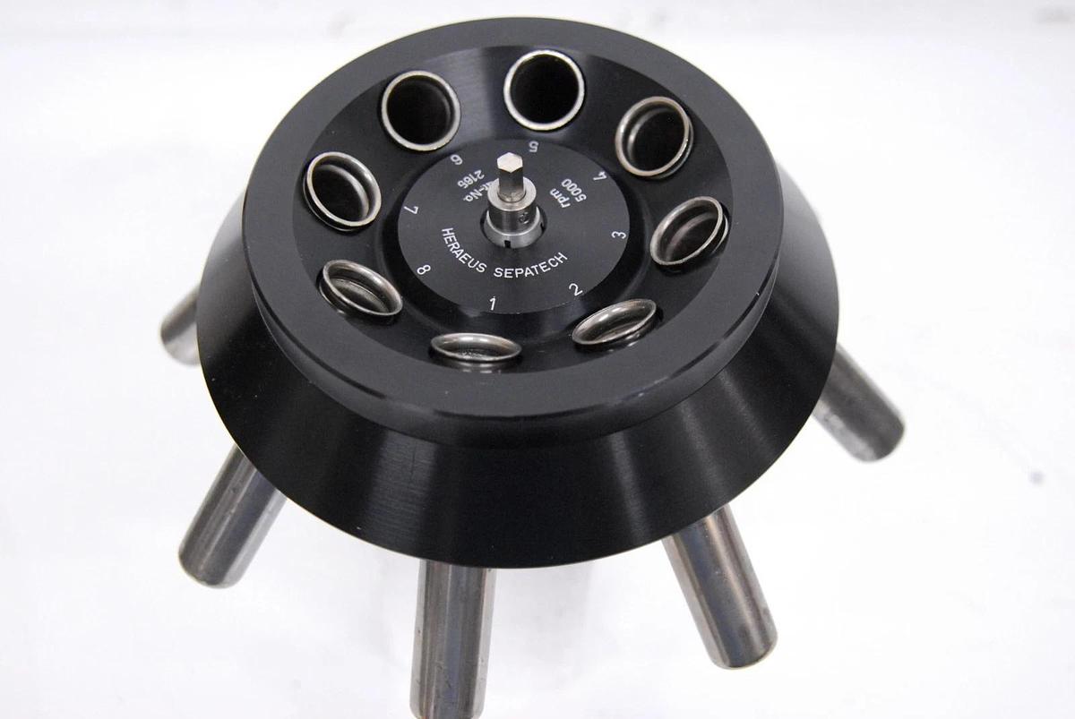 Used Heraeus Sepatech 2165 Fixed Angle 5000 RPM Centrifuge Rotor W/ Tubes