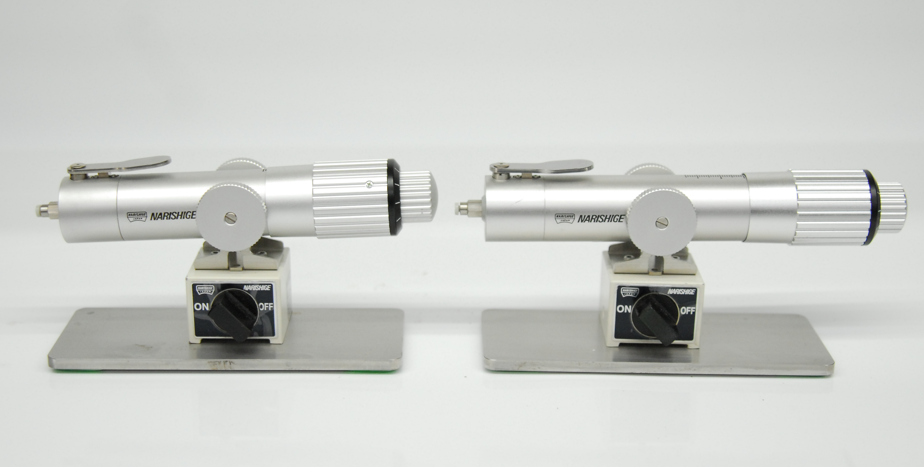 Used Narishige IM-11-2A Pneumatic Microinjectors w/ HI-9 Holders Magnetic Bases - Lot of 2