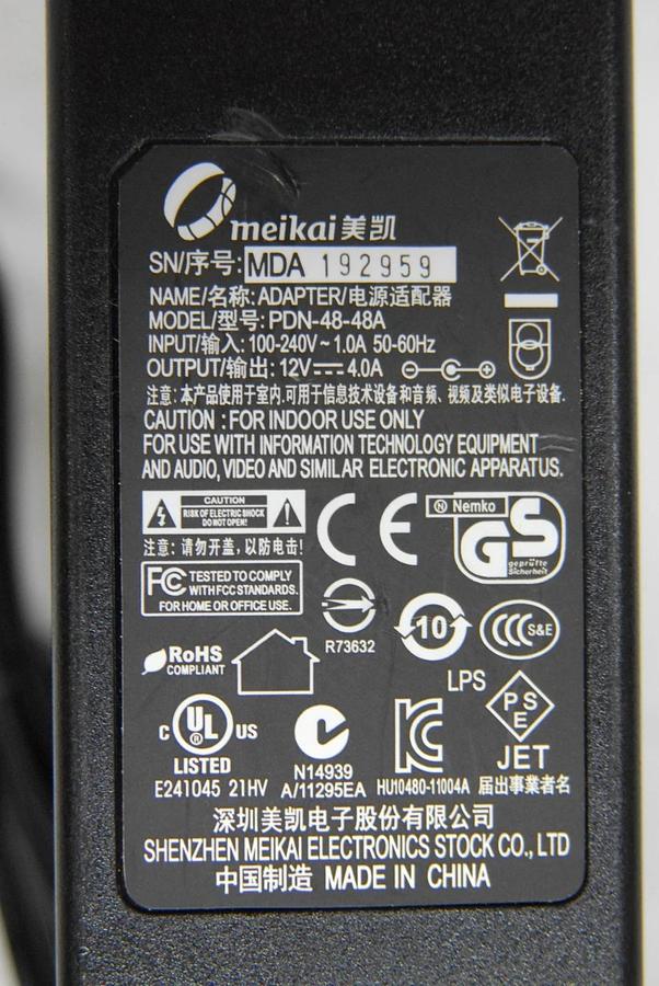 Used Meikai PDN-48-48A 12V 4A 100-240VAC Power Adapter