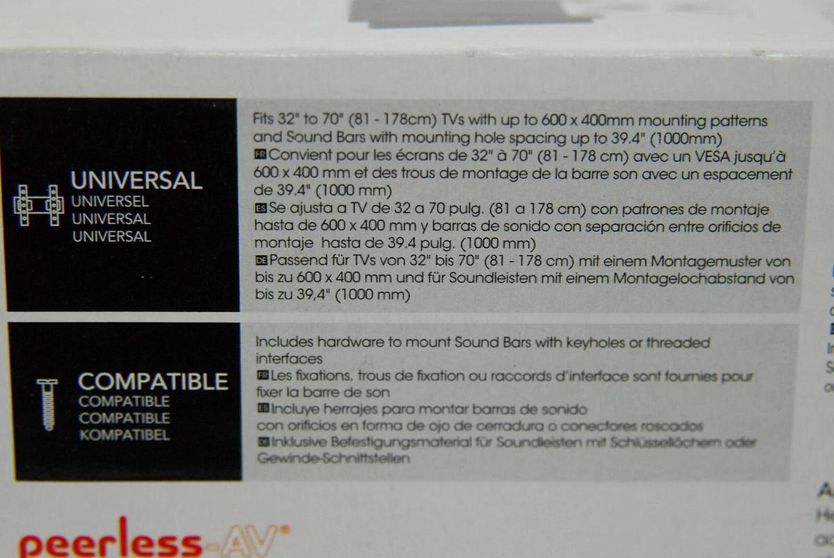 Used Peerless-Av ACSBR1 Universal Soundbar Mount - Adjustable Height - w/ Hardware