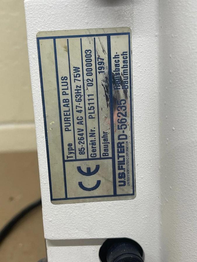 Used US Filter Purelab Plus High Purity Water Polishing System PL5111