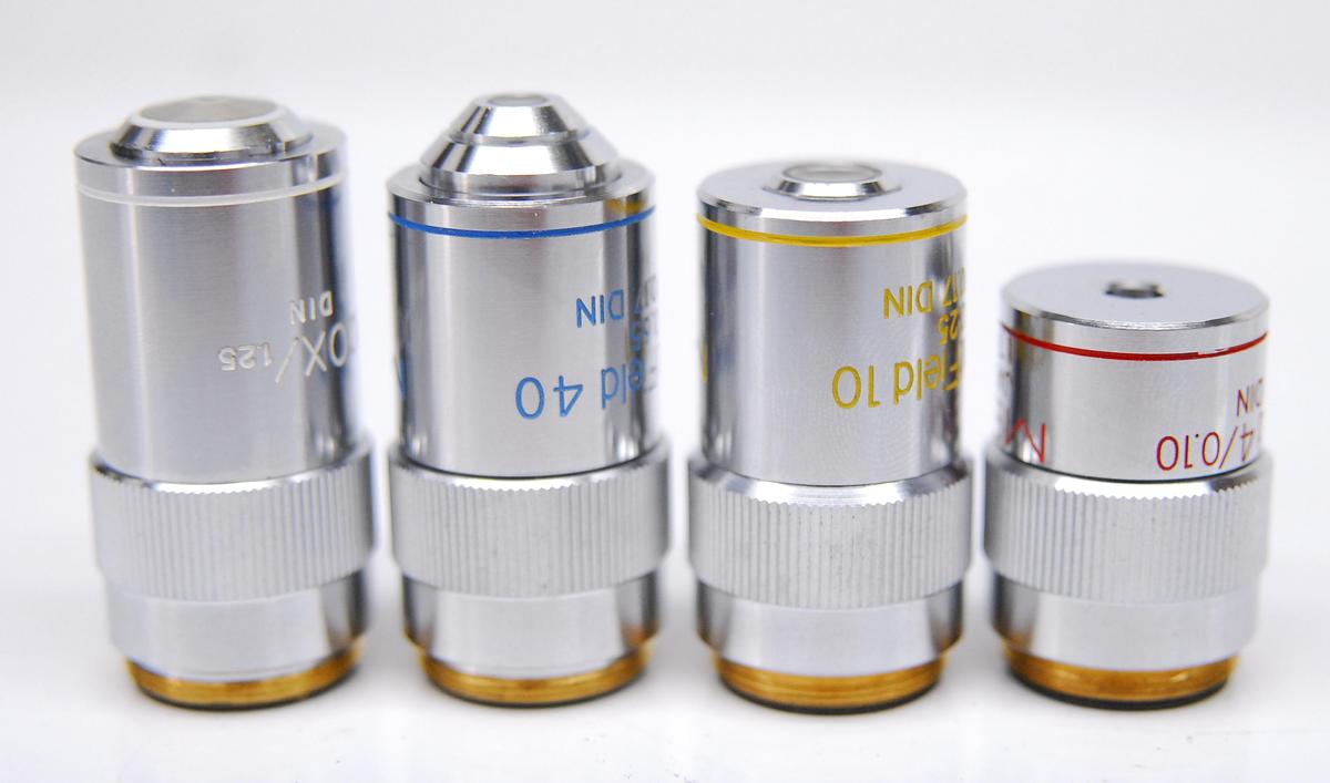 Used Meiji S.FlatField Microscope Objective Lens Set - 4x/10x/40x/100x 160/0.17 RMS