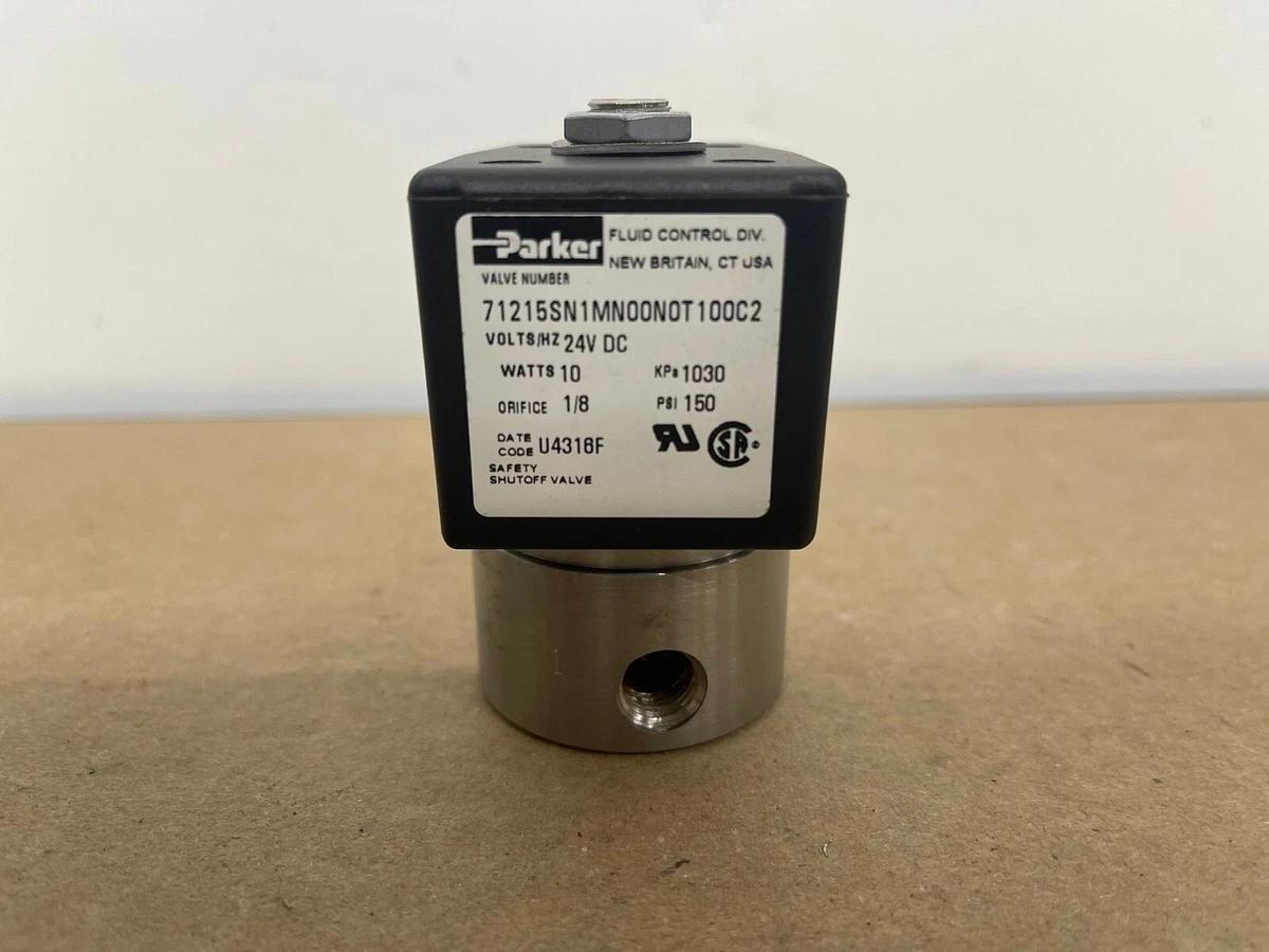 Used Parker 71215SN1MN00NT00N0T100C2 Solenoid Valve 24VDC 10W 150PSI