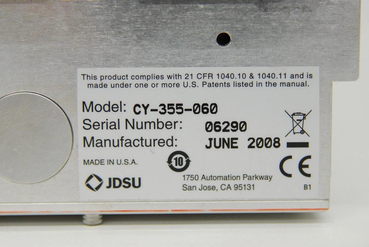 Used JDSU CY-355-060 XCYTE DPSS Quasi-CW Laser W/ CY-PS-6224 Power Supply