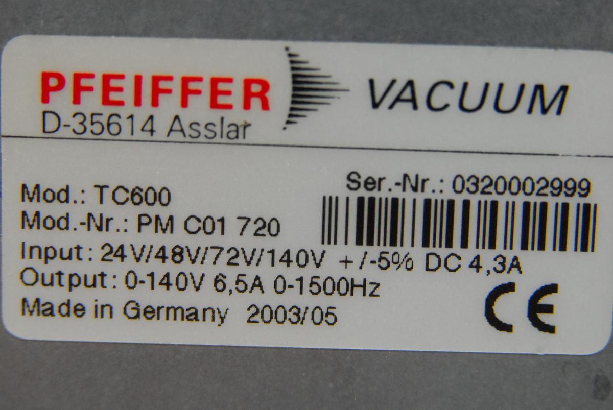 Used Pfeiffer TMH 071 P Turbomolecular Pump w/ TC600 Drive, TPS 100 Power Supply
