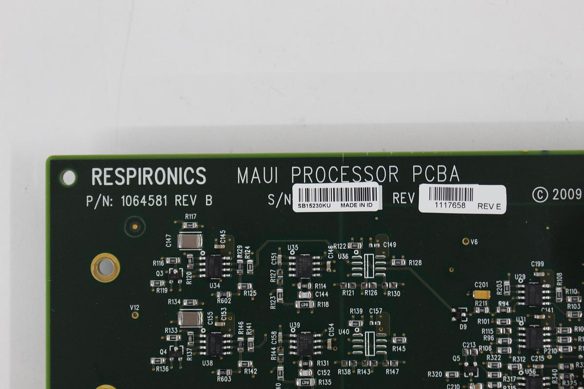 Used Philips P/N 1064581 Rev B Respironics Maui Processor PCBA 1117658 Rev E