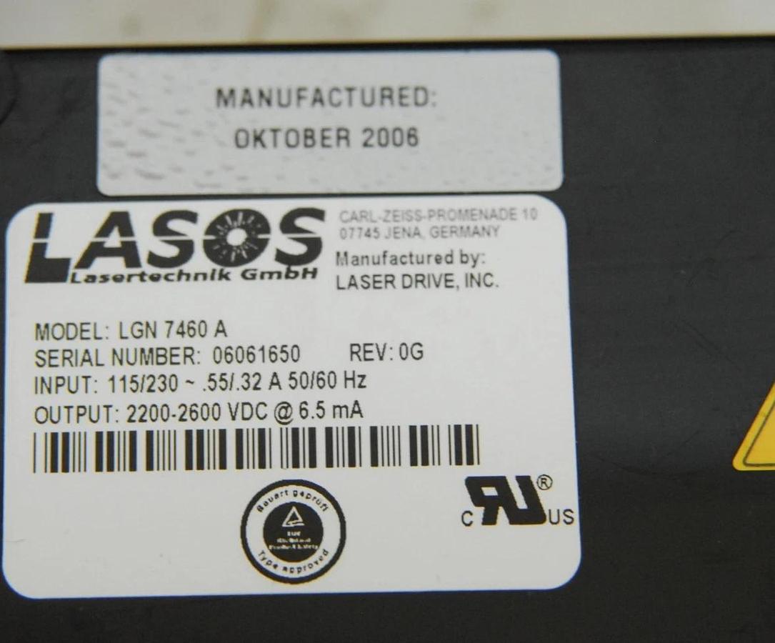 Used Lasos LGK 7628-1 633nm He-Ne Laser Module W/ LGN 7460 A Power Supply (LSM 510)