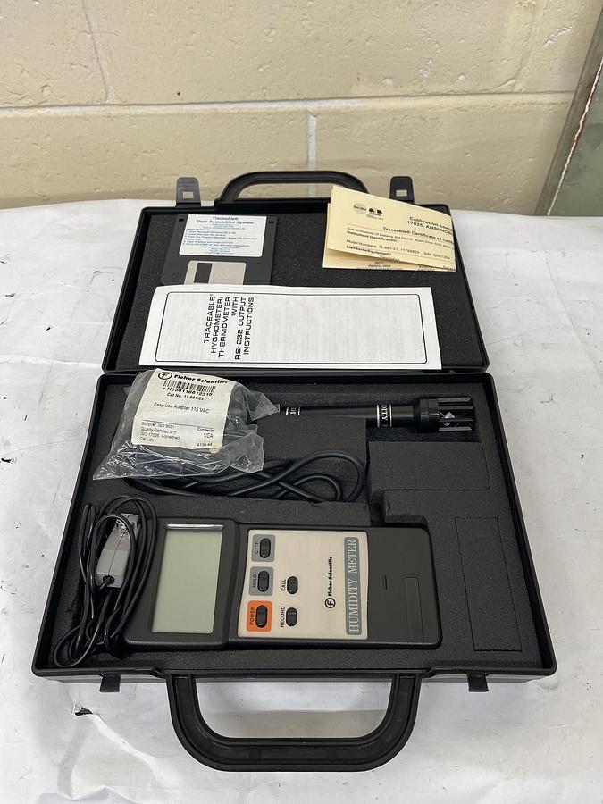 Used Fisher Scientific 11-661-21 Humidity Meter W/ Case, and Accessories