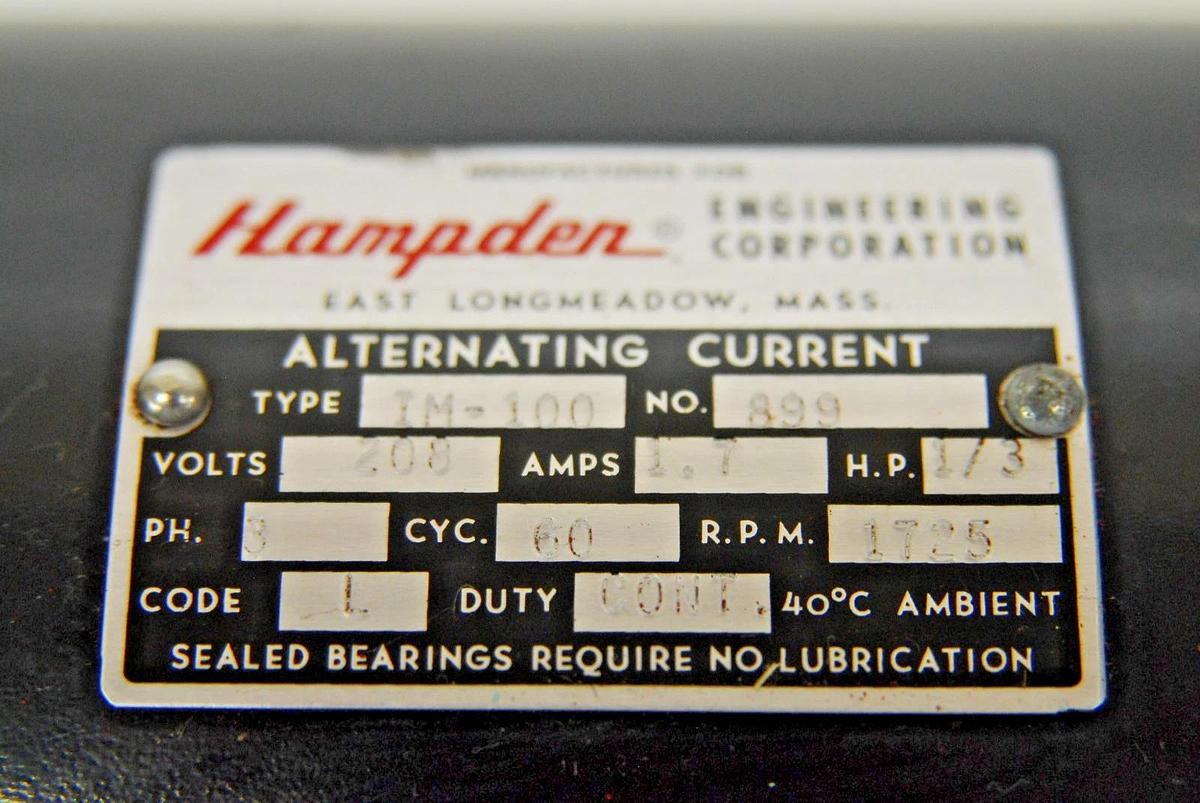 Used Hampden IM-100 3 Phase AC Induction Motor