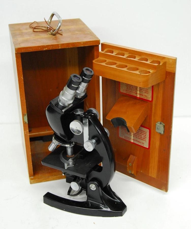 Used Vintage Bausch & Lomb Binocular Microscope W/ 43x/97x Obj/Case/WF 10X Eyepieces