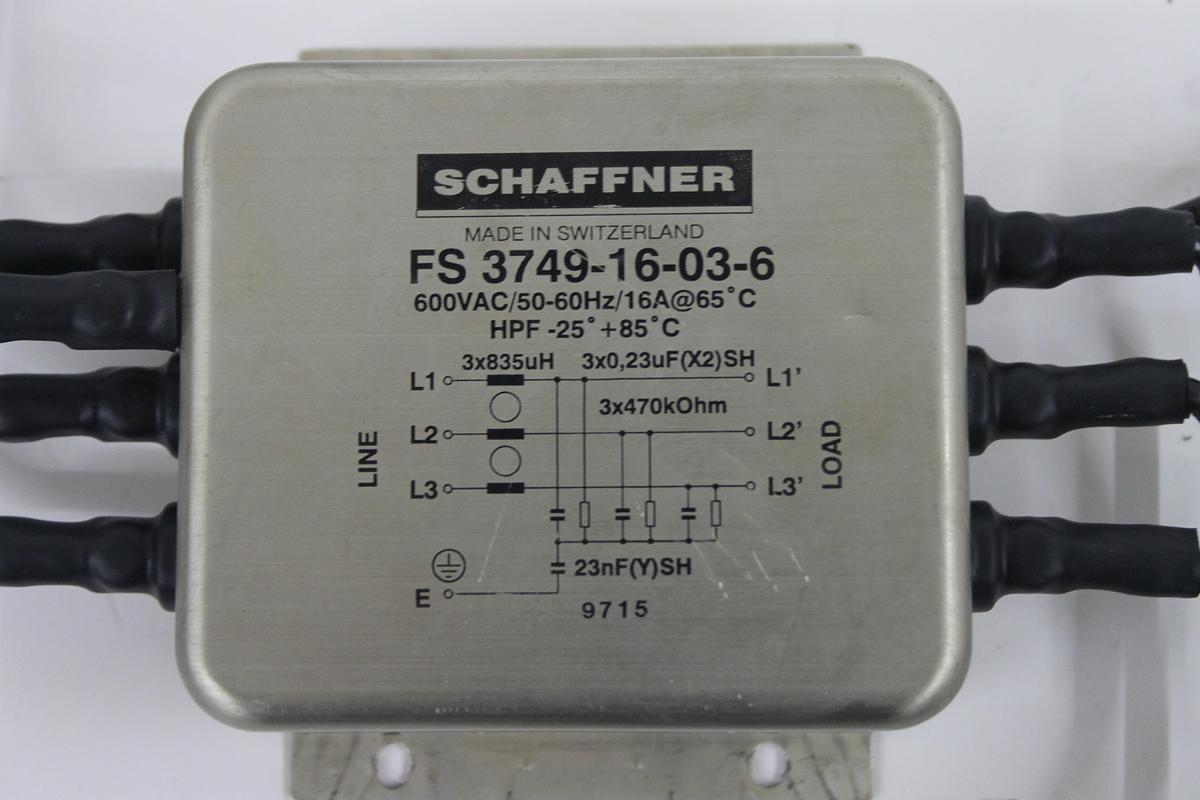 Used Schaffner FS 3749-16-03-6 Line Filter / ABB 3HAB 9628-1/02 Mains Filter 600VAC